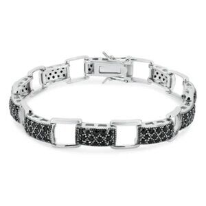 Silver 925 Rhodium Plated Black CZ Tennis Bracelet
